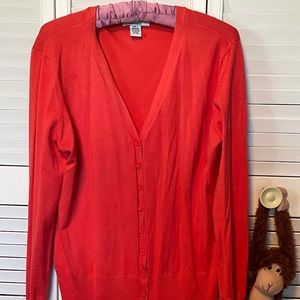 Solid Orange Long Sleeve Button Up Cardigan Size L